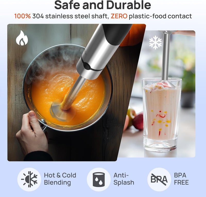 Consciot 4-in-1 Immersion Blender Handheld Max 1100W, Corded Stick Emulsifier with Entire Stainless Steel Blender Shaft, Trigger Speed Control, For Blending, Beating, Frothing, Mixing & More, Non-BPA - Image 5